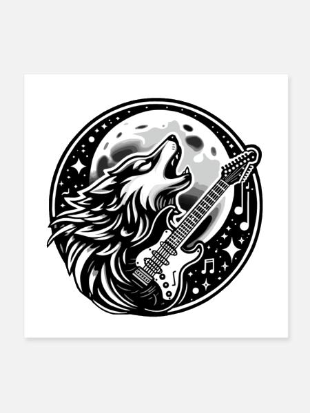 Wolf with a guitar - Poster 8x8 - white - Front