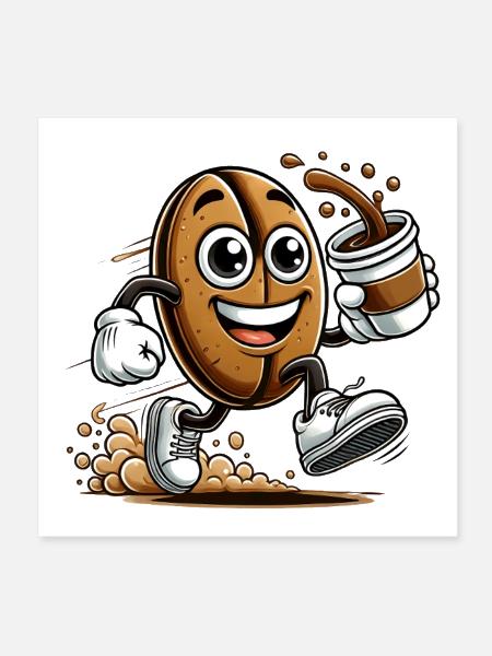 Coffee To Go - Happy Coffee Bean - Poster 8x8 - white - Front