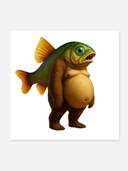 Quirky Mudfish Creature Tee - Poster 8x8 - white - Front