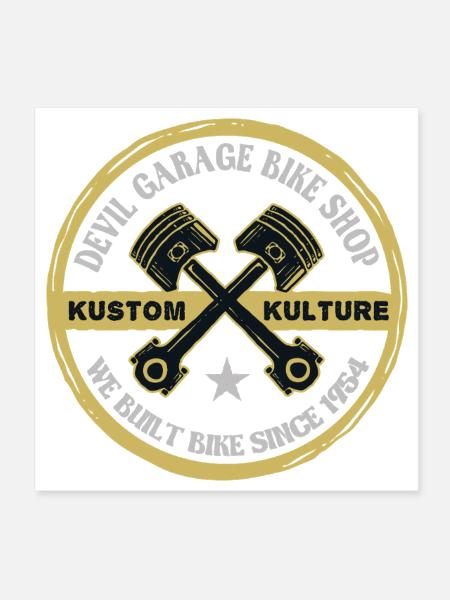 Devil Garage Bike Shop Crest - Poster 8x8 - white - Front