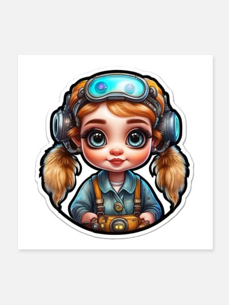 Explorer Girl with Gear Goggles - Poster 8x8 - white - Front