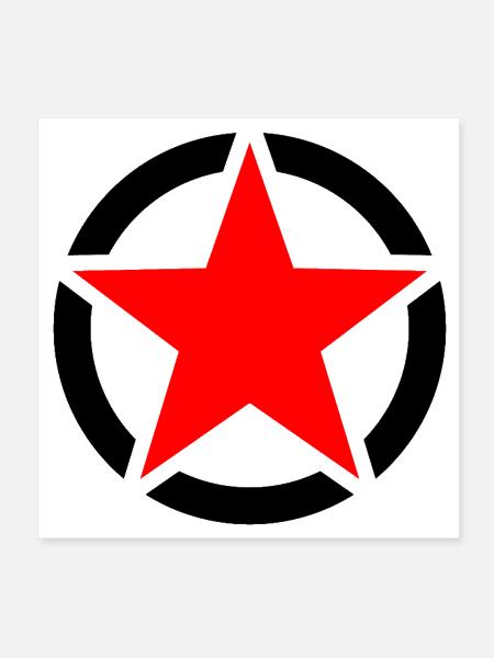 Crimson star in black circle - Poster 8x8 - white - Front