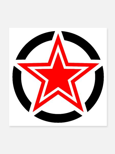 Red openwork star in black circle - Poster 8x8 - white - Front