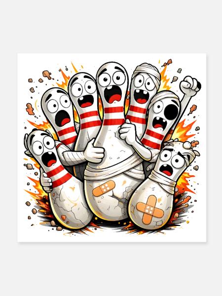Funny Bowling Pins Scared of the Ball - Poster 8x8 - white - Front