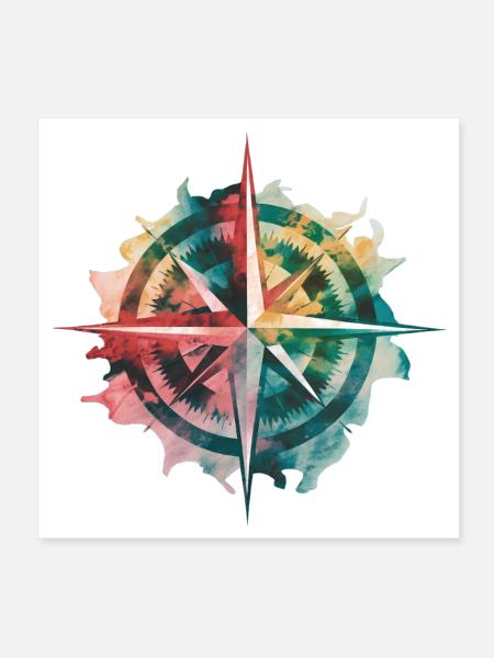Colorful Travel Compass Painting Print - Poster 8x8 - white - Front