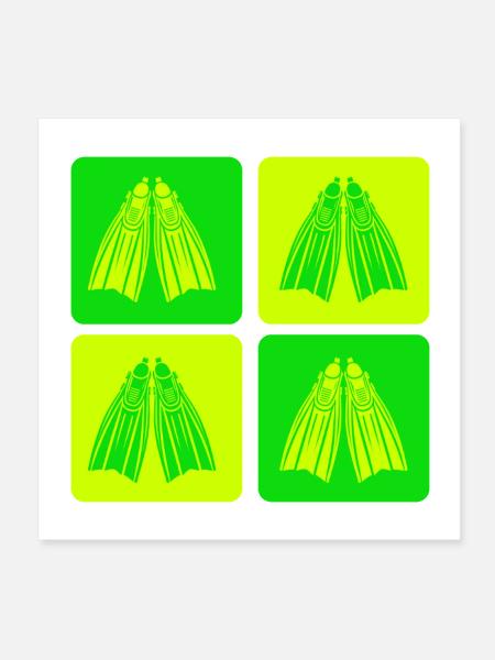 Neon Diving Fins Icon - Poster 8x8 - white - Front