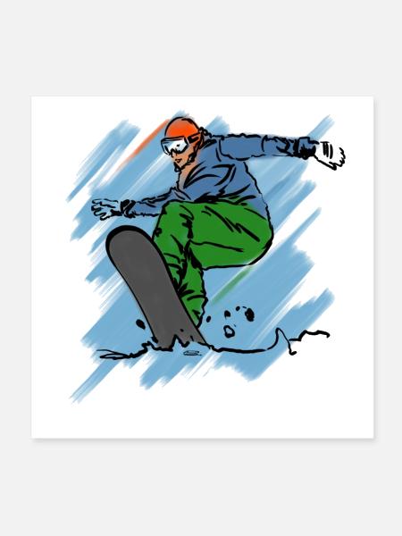 Vivid Snowboarder in Dynamic Motion - Poster 8x8 - white - Front