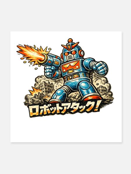 Retro Robot Attack Burst - Poster 8x8 - white