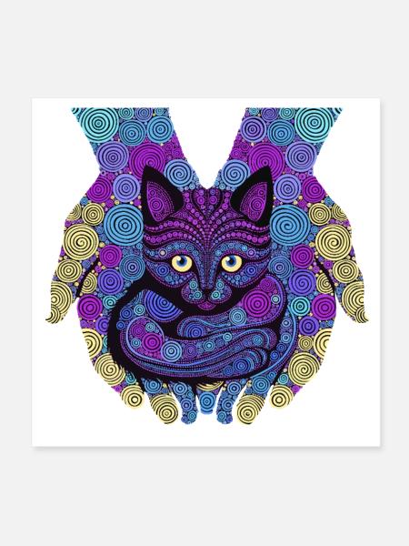 Psychedelic Spiral Cat Portrait Dot Art - Poster 8x8 - white - Front
