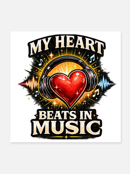 My Heart Beats in Music - Poster 8x8 - white - Front