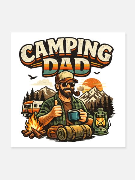 Camping Dad at Sunset Campfire - Poster 8x8 - white - Front