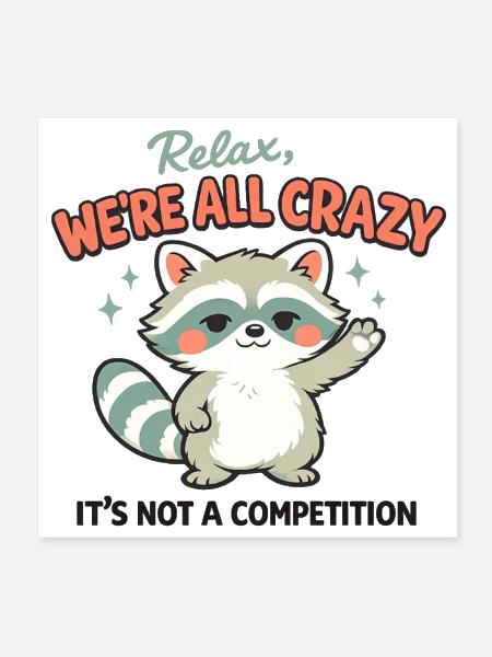 Relax We Are All Crazy Raccoon Sarcastic Humor - Poster 8x8 - white - Front