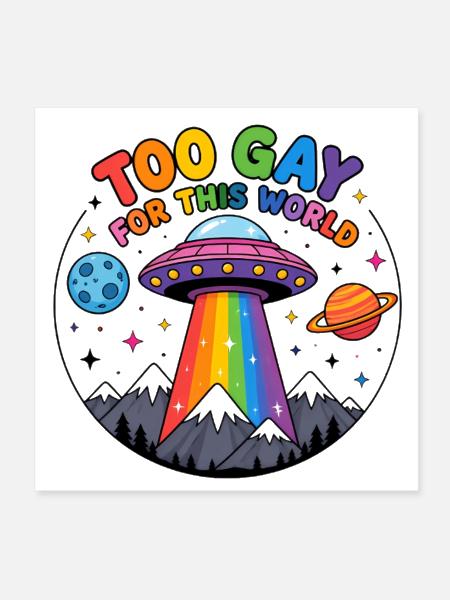 Cosmic Rainbow Pride UFO - Poster 8x8 - white