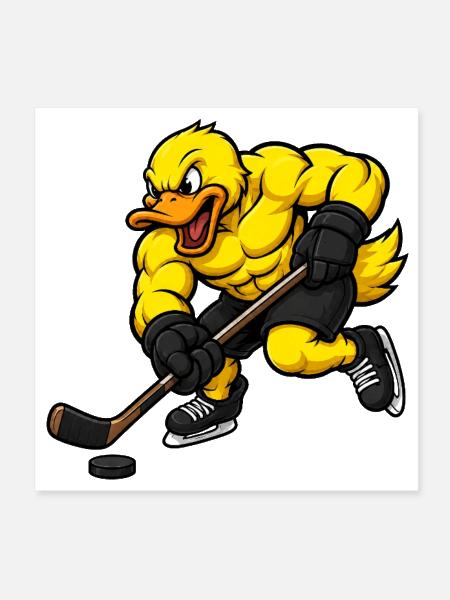 Dessin animé du canard déterminé jouant au hockey sur glace - Poster 8 x 8 po - blanc - Devant