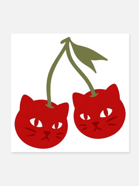 Cherry Cats Funny Cute Fruit Design - Poster 8x8 - white - Front