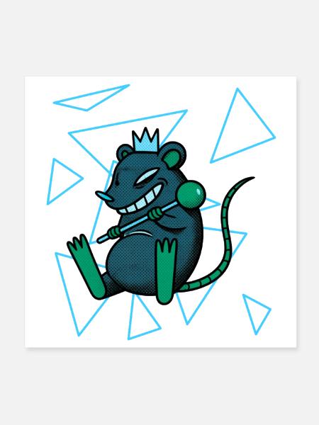 Neon Crown Rat Geometric Burst - Poster 8x8 - white