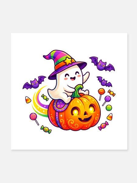 Ghost Pumpkin Halloween Parade - Poster 8x8 - white - Front