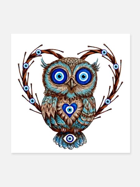 Owl Evil Eye Wisdom Art - Poster 8x8 - white - Front