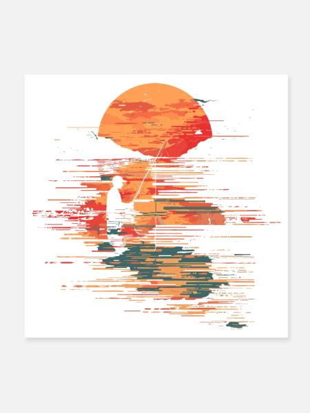 Fishing Illustration - Poster 8x8 - white - Front