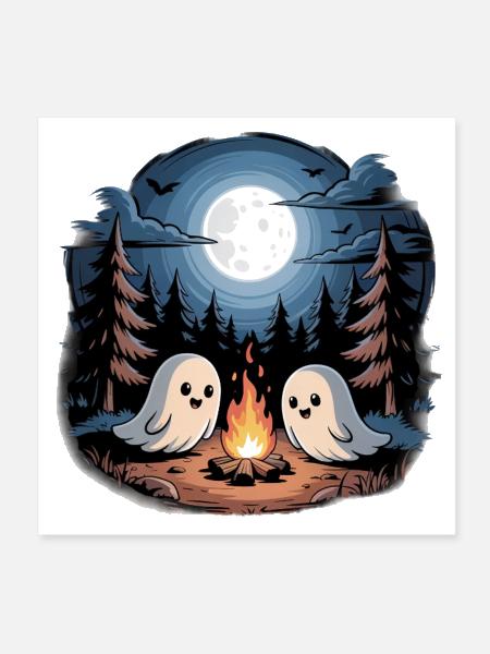 Boo Camper Hiker Ghost Bonfire Halloween Camping - Poster 8x8 - white - Front