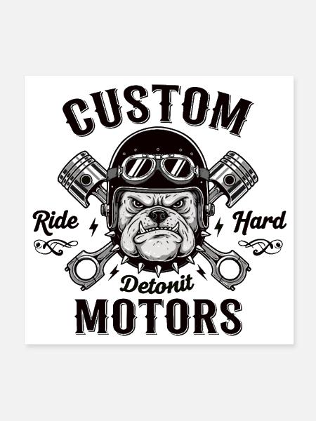 Bulldog Rider Motors Helmet Art - Poster 8x8 - white - Front