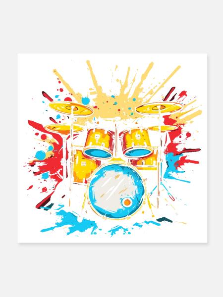 Drum Kit Steamwave - Poster 8x8 - white - Front