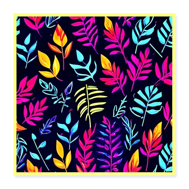 Radiant Autumn Glow: Neon-Hued Leaf Pattern
