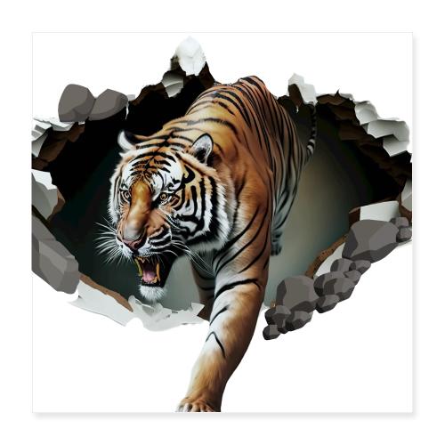Fashion Design Tiger Coming Out, Wild Feline Tiger - Poster 16x16