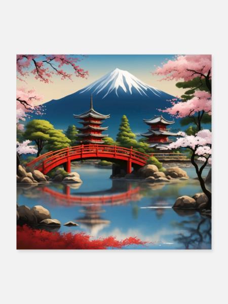 Paysage Japonais - Poster 16 x 16 po - blanc - Devant