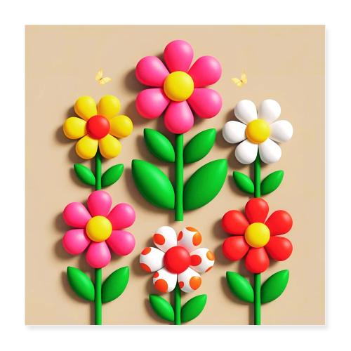 3D Flowers and Butterflies in Amber, Floral Design - Poster 16x16