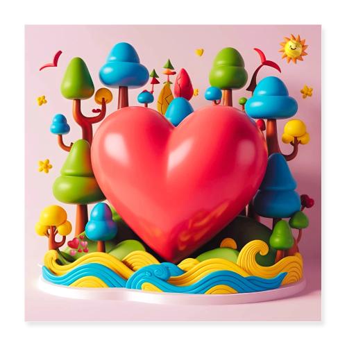 Big red heart, surrounded by landscape, nature - Poster 16x16
