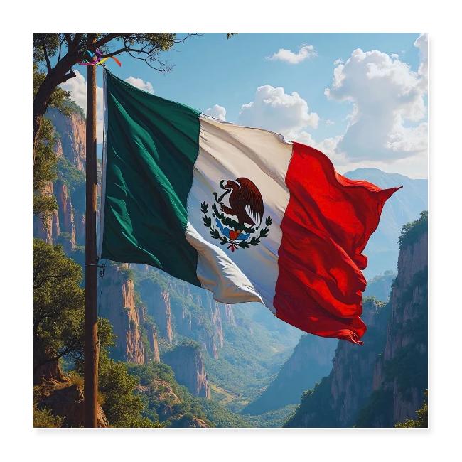 Mexican Flag in Mountain Nature Landscape