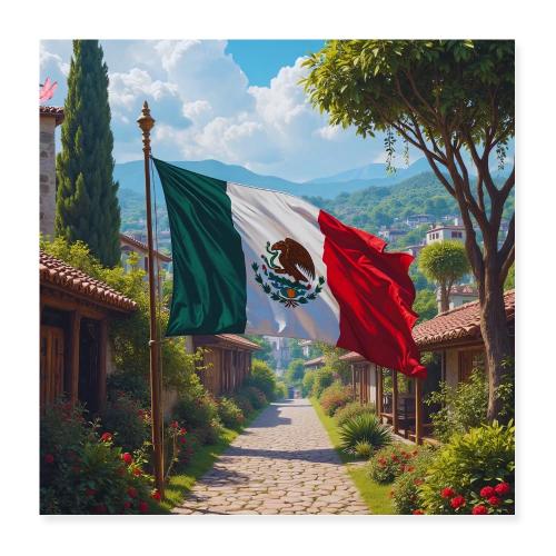 Mexican flag surrounded by nature and magic town - Poster 16x16
