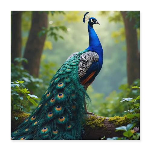Majestic Peacock in Enchanted Forest - Poster 16x16