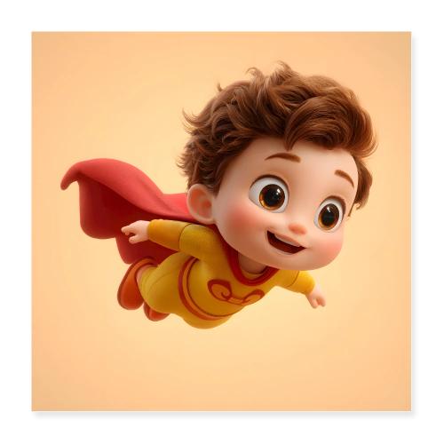 Cute Cartoon Superhero Toddler Flying Wall Print - Poster 16x16