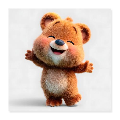 Cute Cartoon Bear Standing with Arms Up Wall Print - Poster 16x16