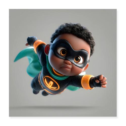 Playful Cartoon Toddler Superhero Flying - Poster 16x16