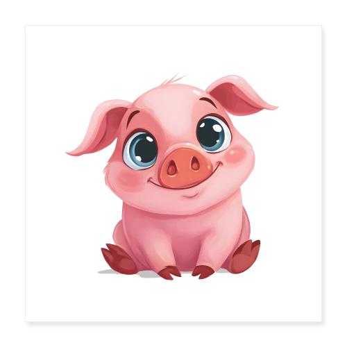 Smiling Pink Piglet - Poster 16x16