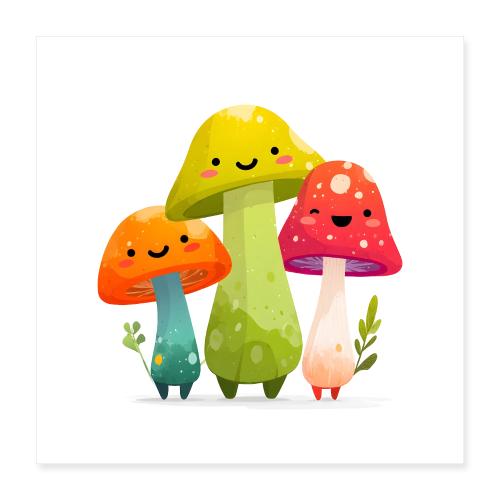 Colorful Mushroom Friends - Poster 16x16