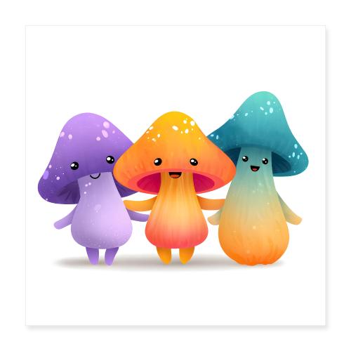 Cheerful Mushroom Friends - Poster 16x16