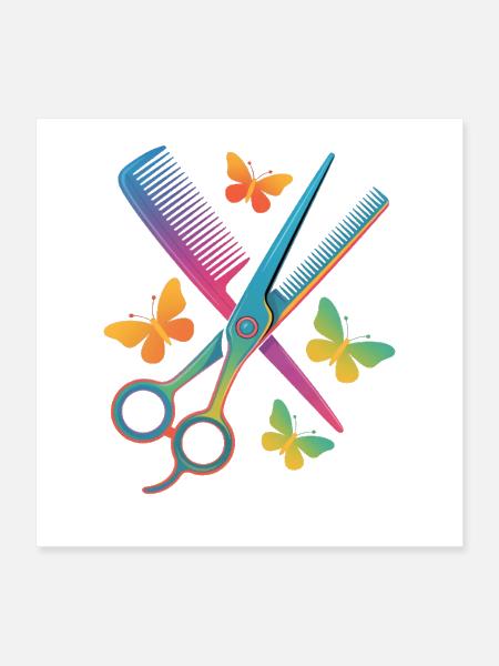 Coiffeur Ciseaux Peigne - Poster 16 x 16 po - blanc - Devant