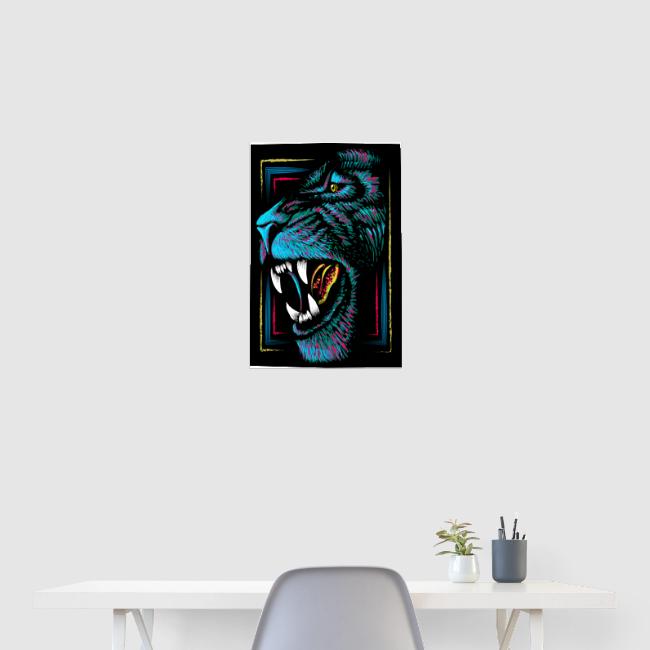 Neon Pink Lion Head Portrait - Roaring Lion