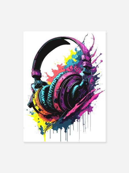 Headphones Paint Splash Design Bright - Poster 18x24 - white - Front