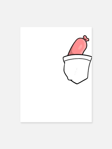 Fake Chest Breast Pocket Bag Hotdog Sausage Weiner - Poster 18x24 - white - Front