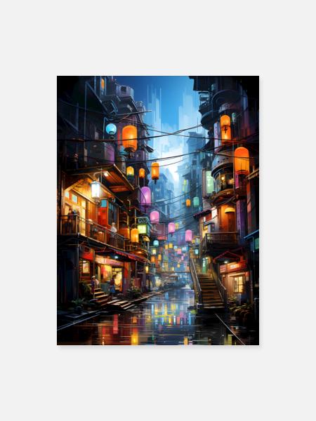 Tokyo Twilight Neon Streetscape - Poster 18x24 - white - Front