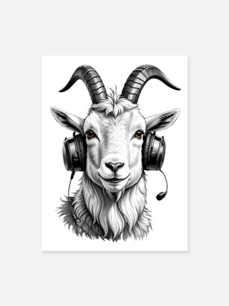DJ Goat - Goat Wearing Headset - Poster 18x24 - white - Front