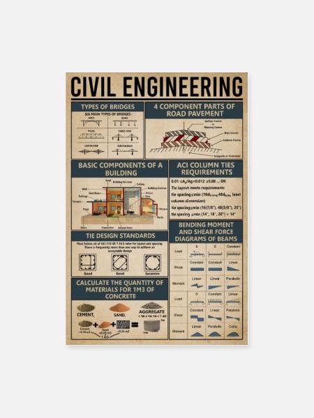 Civil Engineering Knowledge Poster, Engineer Gift - Poster 24x36 - white - Front