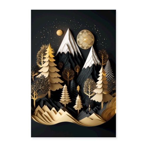 Gold and Black Wonderland - Whimsical Wintertime - Poster 24x36