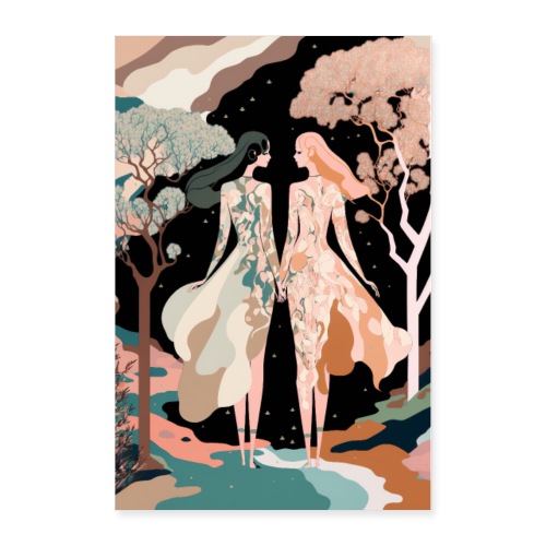 Lovers in the Woods - Two Women Walking Through a - Poster 24x36