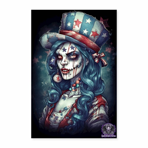 Patriotic Undead Zombie Caricature Girl #9C - Poster 24x36